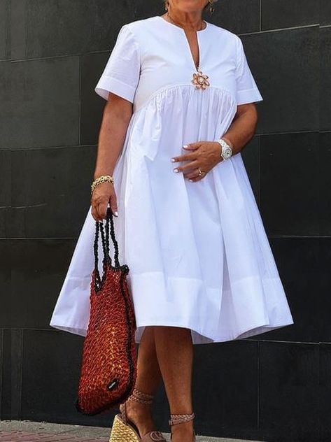 Linen Dresses Elegant, Linen Dress Outfit, Printed Linen Dress, Cute Maternity Dresses, Fashion Black And White, Shweshwe Dresses, Solid Midi Dress, Loose Midi Dress, Contrast Dress