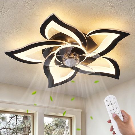 【Personality Geometric Ceiling Fan 】—This modern and fashionable geometric ceiling fan with light has a built-in silent pure copper reversible motor, which can bring stable and strong power without noise, and the bladeless ceiling fan have the function of forward and reverse. The wind speed of the fan with light can be controlled by the remote control, and the suitable and comfortable wind force can be adjusted, which is suitable for rooms of 150-300 ft², such as dining room, bedroom, living roo Kitchen Fans, Bladeless Ceiling Fan, Flower Ceiling, Ceiling Fan With Lights, Black Ceiling Fan, Modern Flush Mount, Flush Mount Ceiling Fan, Fan With Light, Led Ceiling Fan