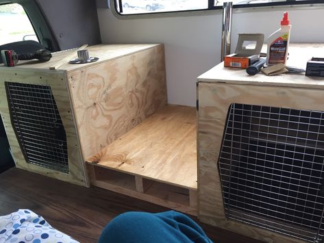 Camper Dog, Camping With Dogs, Motorhome Remodel, Camper Trailer Remodel, Dog Crates, Diy Camper Remodel, Camper Storage, Dog Kennels, Rv Renovations