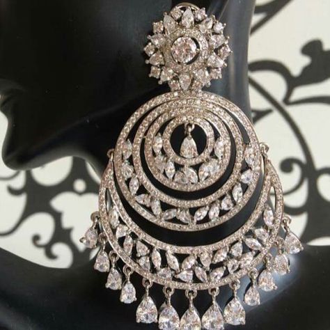 No photo description available. Diamond Chandbali, Saima Khan, Real Silver Necklace, Winter Bridal Jewelry, Jaipur Jewelry, Diamond Chandelier Earrings, Indian Jewelry Earrings, Bridal Accessories Jewelry, Chandbali Earrings