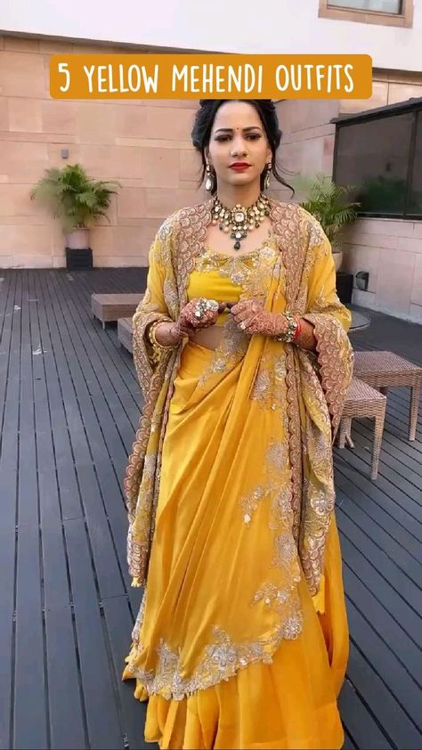 5 Yellow Mehendi Outfits | Mehendi outfits, Party wear indian dresses, Bridal dress fashion Lengha Design For Haldi, Designer Outfit For Haldi Function, Beautiful Haldi Outfits, Lengha For Mehendi Function, Lengha For Haldi Ceremony, Indian Wedding Function Outfits, Saree Ideas For Haldi, Haldi Lehnga Design For Bride, Gown For Haldi Function