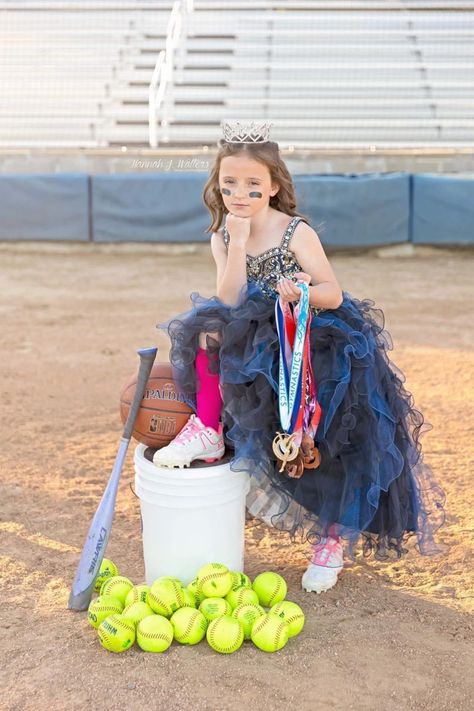 Softball Dance Pictures, Princess Sports Photography, Softball Pictures In Dresses, Sporty Princess Photoshoot, Softball Princess Pictures Photo Ideas, Softball Dress Photoshoot, Princess Softball Photoshoot, Softball Photo Shoot Ideas, Softball Dress Pictures