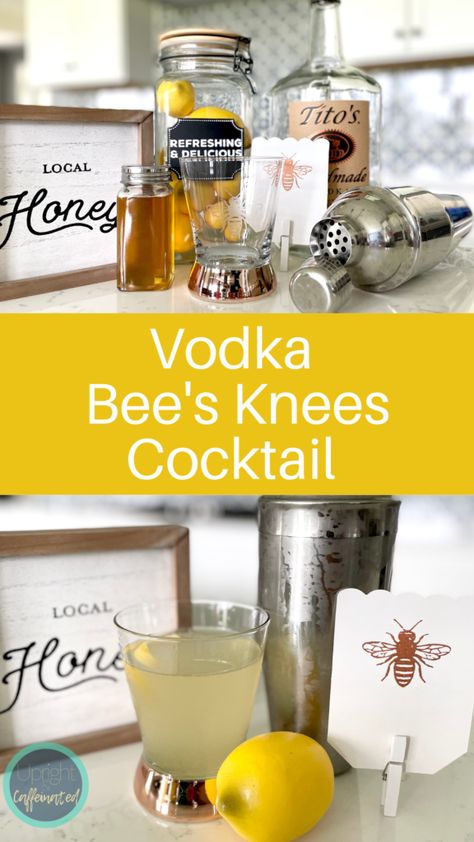 Bees Knees Drink Recipe, Honey Cocktails Drink Recipes, Honey Vodka Cocktails, Honey Alcoholic Drink, Bee’s Knees Cocktail, The Bees Knees Cocktail, Bee Themed Cocktails, Bees Knees Cocktail Recipe, Honey Cocktail Recipes