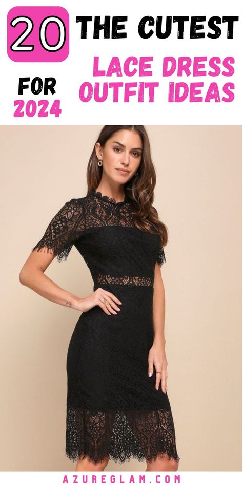 Elevate your fashion game with our handpicked collection of 20 Incredible Lace Dress Outfit Ideas 2024. From romantic date nights to formal gatherings, lace dresses are the perfect choice for any occasion. Whether you prefer the classic charm of black or the soft femininity of pink, our outfit ideas cater to every style preference and season. Lace Black Dress Outfit, Black Lace Dress Accessories, Lace Dress Outfit Ideas, Lace Dress Outfits, Black Lace Dress Outfit, Party Wear Dress Design, Mesh Dress Outfit, White Lace Dress Outfit, Linen Dress Outfit