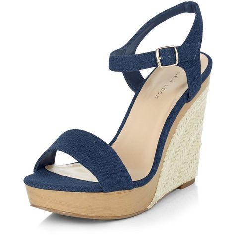 New Look Navy Denim Ankle Strap Espadrille Wedges ($38) ❤ liked on Polyvore featuring shoes, sandals, navy, navy wedge shoes, espadrille sandals, wedge sandals, navy blue wedge shoes and ankle strap sandals Navy Wedge Sandals, Blue Wedge Heels, Navy Espadrilles, Navy Blue Wedges, Navy Wedges, Navy Blue Sandals, Strappy Platform Sandals, Wedge Espadrilles, Ankle Strap Wedges