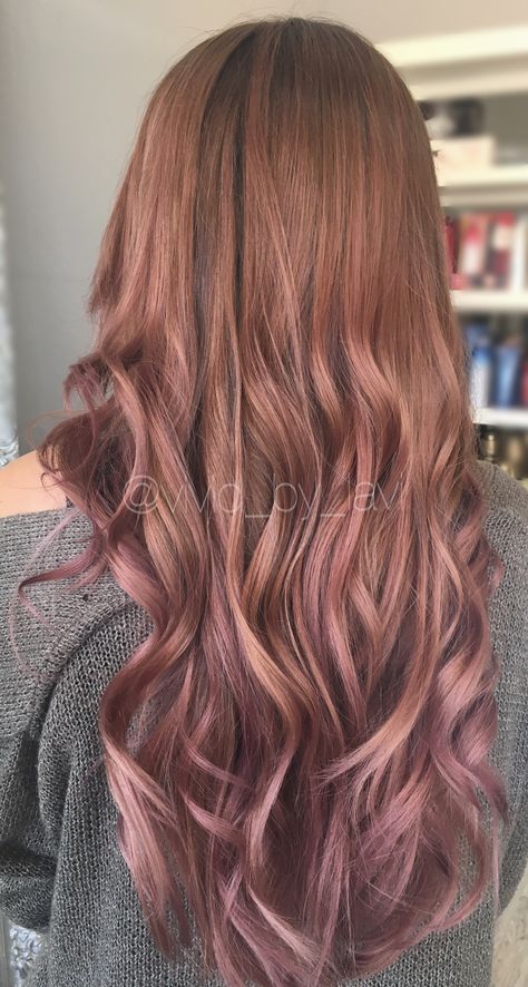 Dusty rose done by @vivid_by_lavi (instagram) balayage & color specialist , on @haleynichol ! Book an appointment with her today! Blonde to rose gold ombré brown hair @bloniestexas blondies salon , curls , waves , hairstyles long hair Dusty Rose Hair Brunette, Salon Curls, Unique Hair Color, Dusty Rose Hair, Mauve Hair, Pink Curls, Gold Hair Colors, Hair Color Blonde, Hairstyles Styles