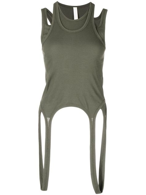 dark green stretch-cotton cut-out detailing round neck sleeveless Layered Tank Top Outfits, Star Wars Outfits, Diy Clothes Design, Archive Fashion, Dion Lee, Layering Tanks, Women Shirts Blouse, Kpop Outfits, Athletic Tank Tops