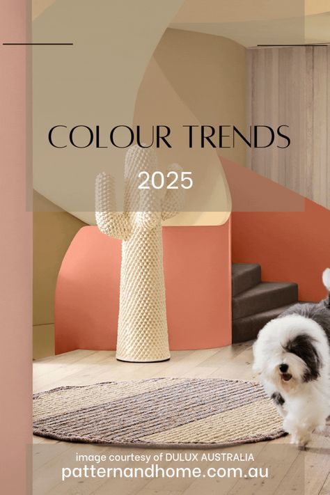 A look into the Dulux Colour Forecast for 2025. See what colours are trending in interior design, art and pattern design, and ways you can incorporate these trends in your home.  #colorpalette #colortrends #interiordesign #diyideas #homeimprovementideas #easyhomedecorideas Interior Colors 2025, Trends 2025 Interior Design, Colour Trends 2025, Interior Design Trends 2024 2025, 2025 Interior Trends, Interior Trends 2025, 2025 Trend Forecast, 2025 Interior Design Trends, Repainting Walls