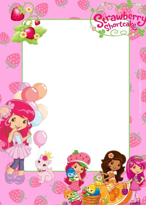 FREE Strawberry Shortcake Party Birthday Invitation Templates | FREE Printable Birthday Invitation Templates - Bagvania Strawberry Shortcake Background Wallpapers, Strawberry Shortcake Svg Free, Strawberry Shortcake Baby Shower Theme Invitations, Strawberry Shortcake Invitation Template, Strawberry Shortcake Invitations, Strawberry Shortcake Stationary, Summer Birthday Invitations, Birthday Party Invitations Free, Strawberry Shortcake Birthday