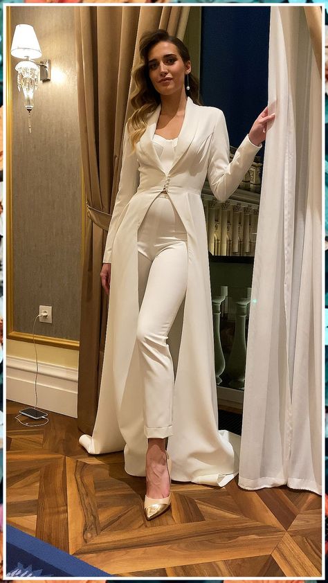 Wedding Jumpsuit The Bride - Love what you saw? Act and visit to see more. Do It TODAY! White Womens Suit, Womens Suit Wedding, Women Suits Wedding, Reception Dresses, Chic Evening Dress, Womens Suit, White Mini Dress Outfit, Bridal Jumpsuit, Wedding Jumpsuit