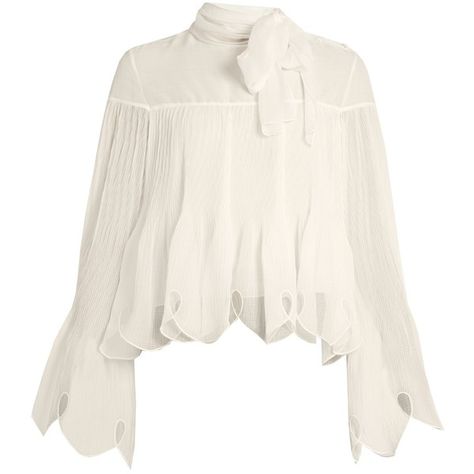 See By Chloé Pleated crepe blouse ($510) ❤ liked on Polyvore featuring tops, blouses, pleated blouse, white tie neck blouse, white pleated blouse, flare sleeve top and necktie blouse Scalloped Shirt, Neck Tie Blouse, Scalloped Blouse, White Blouses, Crepe Blouse, White Shirt Blouse, Bow Shirt, Fancy Tops, Flared Sleeves Top