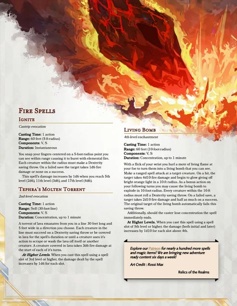 Dnd Fire Spells, Dungeons And Dragons Pdf, Fire Spells, Homebrew Spells, Spell Ideas, Dnd Spells, Dungeons And Dragons Rules, Dnd Magic, Dnd Homebrew