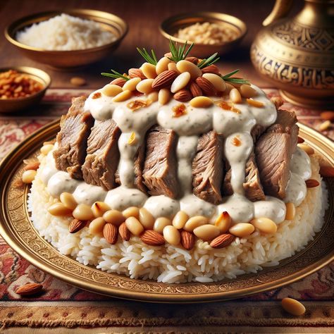 Cooking up Joy - Made with love: Royal Mansaf: The Yogurt-Infused Lamb Sensation Pumpkin Vibes, How To Cook Lamb, Full Fat Yogurt, Dairy Free Alternatives, Food Illustration Art, Easy Food Art, Moroccan Food, How To Cook Rice, Food Illustration