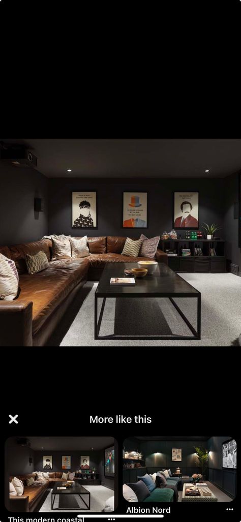 Dark Moody Basement Ideas, Dark Moody Basement, Moody Basement Ideas, Basement Dark, Black Basement Ceiling, Moody Basement, Basement Guest Rooms, Basement Carpet, Basement Reno