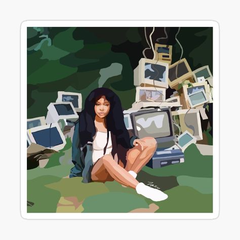 Summer Walker Album Cover Painting, Sza Ctrl Drawing, Sza Sticker, Sza Fanart, Cute Ipad Cases, Cover Art Design, Hip Hop Art, Black Art Painting, Crafts For Seniors