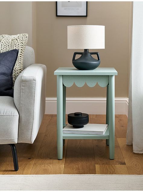 Hallway Side Table, Scallop Furniture, Scallop Table, Green Bedside Table, English Country Cottages, George Green, Thrifted Home, Country Cottages, Pastel Clouds