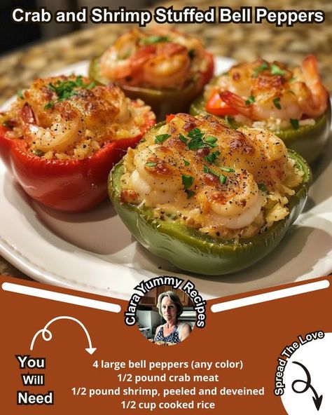 Crab And Shrimp Stuffed Bell Peppers, Shrimp Stuffed Bell Peppers, Emeril Lagasse Recipes, Stuffed Bell Peppers Recipe, Pepper Stuffed, Crab And Shrimp, Shrimp Stuffed, Lump Crab Meat, Crab Stuffed Shrimp