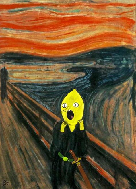 Edvard Munch's The Scream - Lemongrab edition (OC) - Imgur Melina Core, Earl Of Lemongrab, Adventure Time Tattoo, Finn And Jake, Adventure Time Characters, Adventure Time Wallpaper, Adventure Time Cartoon, The Scream, Adventure Time Finn