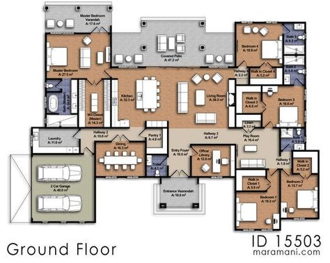 Big Sliding Glass Doors, Luxury House Floor Plans, Classic House Plans, Common Bathroom, Costa Rico, Log Cabin Ideas, Home Office Library, Mediterranean House Plans, Beach House Plans