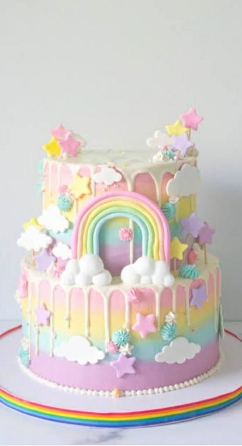 This is an Aesthetic Cake idea for 12 year old girls!! Pastel Rainbow Cake, Pictures Of Cakes, Cake Rainbow, 7th Birthday Cakes, 8th Birthday Cake, Birthday Cake Cake, 6th Birthday Cakes, Aesthetic Rainbow