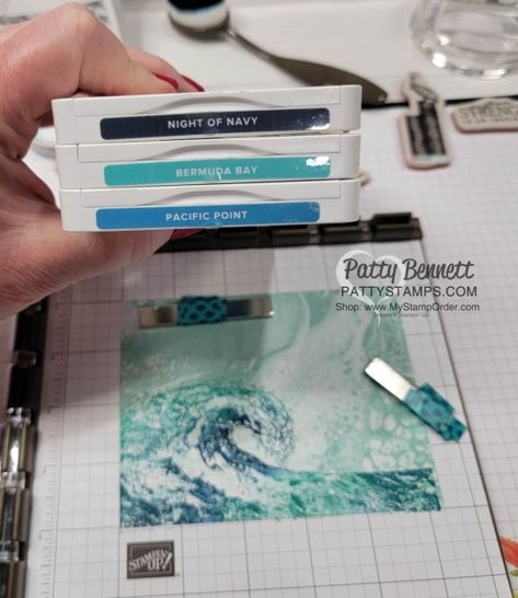 Wave Of Inspiration Stampin Up Cards, Su Waves Of Inspiration Cards, Ocean Cards Handmade, Stampin Up Waves Of Inspiration Cards, Stampin Up Waves Of Inspiration, Waves Of Inspiration, Seaside Cards, Sea Cards, Patty Bennett