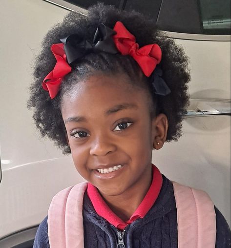 Black Girls Hairstyles Natural 4c Kids Short, Black Toddler Hairstyles Girl Short 4c, Afro Hair With Bow, Star Afro Puffs, Kids Afro, Short Afro, 4c Natural, 4c Natural Hair, Natural Haircare