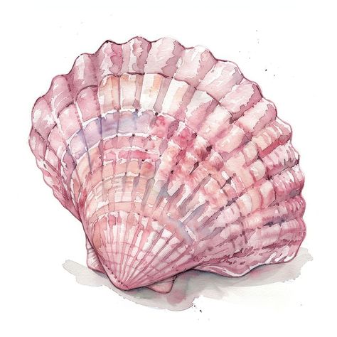 Pink sea shell invertebrate seashell seafood. | free image by rawpixel.com / Pinn Seashell Watercolor, Sea Illustration, Pink Sea, Pink Painting, Cute Watercolor, Pink Foods, Animal Cute, Birthday Template, Fun Art