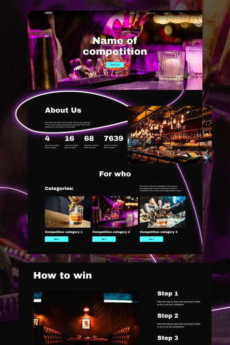 Neon Event Website Template Party Website Design, Neon Website Design, Events Website Design, Event Page Design, Event Website Design, Neon Website, Webpage Design Layout, Party Website, Neon Cactus