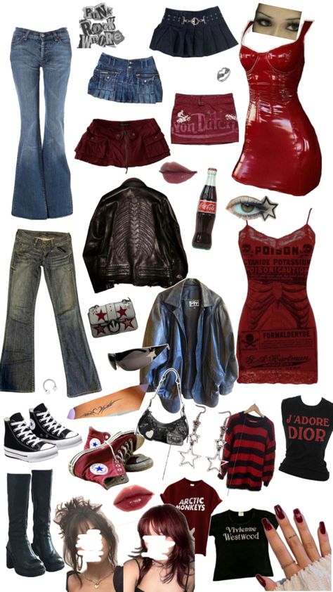 #rockstar #rockstargirlfriend #aesthetic #outfits #rockstargirlfriendaesthetic #darkred Rockstar Aesthetic Outfits, Modest Girly Outfits, Rock Star Outfit, Rockstar Girlfriend, Estilo Indie, Downtown Outfits, Clothes And Shoes, 2000s Fashion Outfits, New Rock