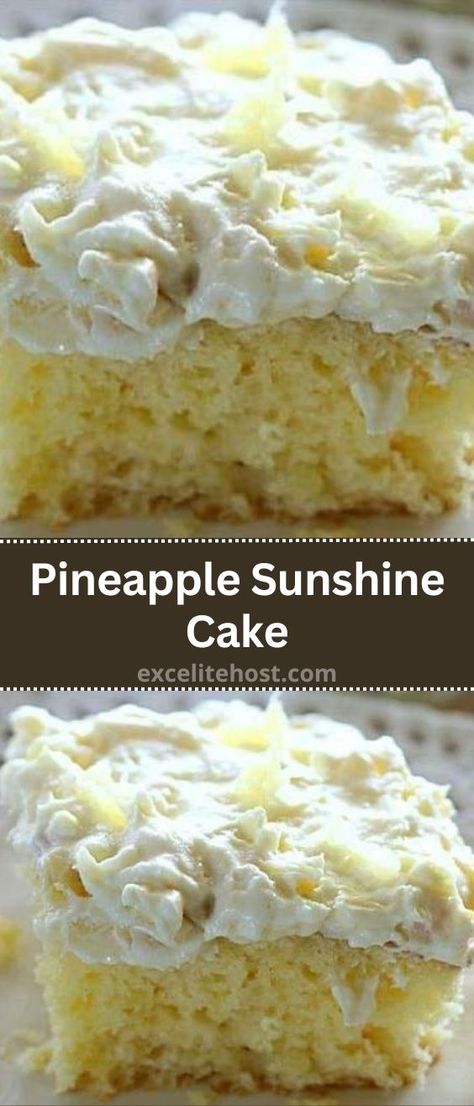 Pineapple Sunshine Cake, Yellow Cake Mix Recipes, Healthy Pumpkin Dessert, Pineapple Cake Recipe, Recipes Using Cake Mix, Sunshine Cake, Yellow Cake Recipe, Pineapple Cake, Cream Frosting