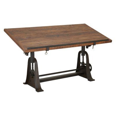 DecMode Industrial Drafting Table Wood Drafting Table, Industrial Console Tables, Wood Writing Desk, Drafting Table, Industrial Desk, Brown Floors, Industrial Table, Wood Accessories, Wood Console Table