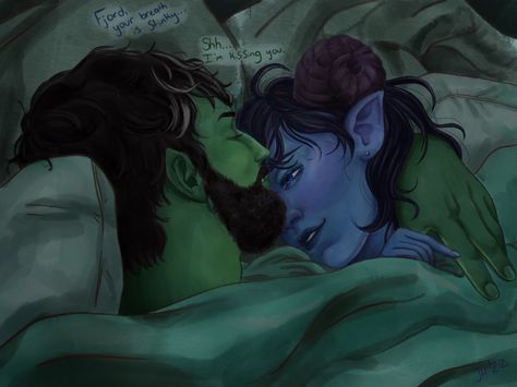 Nikki (@spacebi24) / Twitter Fjord Jester, Jester And Fjord, Mighty Nein, Critical Role Fan Art, Vox Machina, H U, Critical Role, Early Morning, Rainy Day