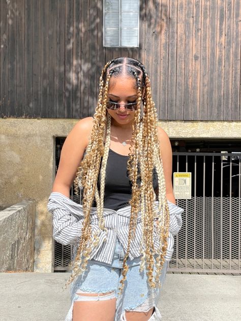 Blonde Jumbo Box Braids, Blonde Jumbo Braids, Blonde Jumbo Knotless Braids, Bohemian Braided Hair, I Like Your Hair, Big Box Braids, Blonde Box Braids, Big Box Braids Hairstyles, Bohemian Braids