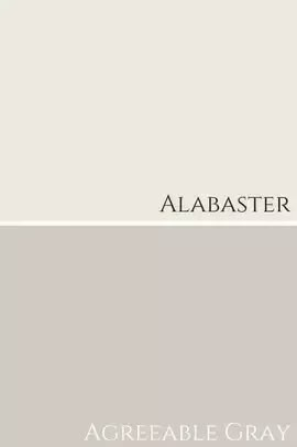 Does Alabaster White and Agreeable Gray Go Together? 16 Complements You Should Know (For Beginners) | HOME CABINET EXPERT Alabaster With Agreeable Gray, Sherman Williams Agreeable Gray, Agreeable Gray Sherwin Williams Kitchen, Gray Home Exterior, Sw Alabaster, Beige Kitchen Cabinets, Grey Bathroom Cabinets, Cream Kitchen Cabinets, Grey Kitchen Walls