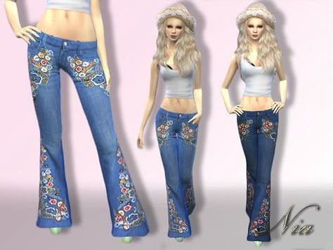 Brown Flare Pants, 60s Outfits, Pretty Jeans, Country Jeans, Sims 4 Female Cc, Unique Jeans, Die Sims 4, Sims Packs, Ts3 Cc