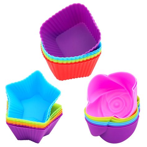 PRICES MAY VARY. 【Reusable Baking Cups】Each package contains 3 shapes of silicone cupcake liners, muffin liners: flower, square and star. Each shape has 8 reusable silicone baking cups. The silicone cupcake molds are standard size. Multiple shapes and colors of silicone muffin cups can increase the fun of baking. 【Premium Silicone】Our reusable muffin cups are made from thickened silicone. Silicone cupcake molds are flexible and reusable. The silicone muffin cups, reusable baking cups are practic Silicone Cupcake Molds, Silicone Cupcake Liners, Silicone Muffin Cups, Silicone Baking Cups, Cupcake Liners, Muffin Cups, Baking Cups, Silicone Baking, Cupcake