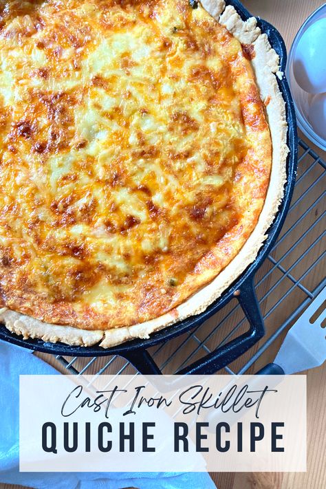 cheese, veggies, bacon, quiche in a cast iron Skillet Quiche, Sourdough Crust, Buttery Flaky Pie Crust, Colorful Veggies, Quiche Recipe, Cast Iron Recipes, Flaky Pie Crust, Flaky Crust, Cooked Veggies