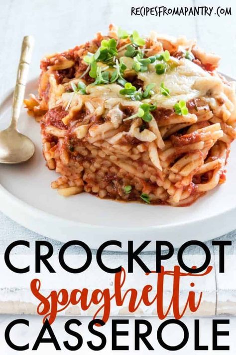 Crockpot Spaghetti Casserole, Crock Pot Spaghetti, Spaghetti Casserole Recipe, Crockpot Spaghetti, Baked Spaghetti Casserole, Slow Cooker Spaghetti, Slow Cooker Baking, Homemade Spaghetti Sauce, Spaghetti Casserole