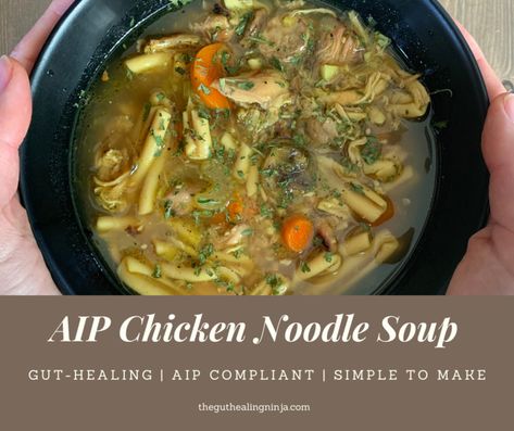 Gut Healing Chicken Noodle Soup, Aip Chicken Noodle Soup, Gut Healing Chicken Recipes, Gut Healing Chicken Soup, Aip Chicken Soup, Gut Healing Lunch, Df Soup, Healing Chicken Noodle Soup, Aip Soup