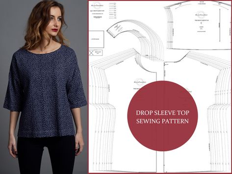 THE DROP SLEEVE TOP - The Avid Seamstress Free Fashion Patterns, Drop Shoulder Pattern, Fox Sewing Pattern, Needlework Ideas, Trendy Tunic, Sewing Easy, Sewing Blouses, Sewing Tops, Sewing Easy Diy