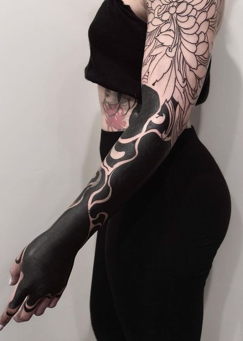 Forearm Black Tattoo, Black Work Arm Tattoo, Half Sleeve Black Out Tattoo, Full Black Arm Tattoo, Black Work Hand Tattoo, Black Out Back Tattoo, Full Black Hand Tattoo, Black Out Tattoo Negative Space, Black Out Forearm Tattoo