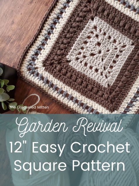 2021 CAL Block #1 – Garden Revival Crochet Square Pattern - The Unraveled Mitten Easy Granny Square Crochet Pattern, Motif Crochet Pattern, Crochet Flower Motif, Crochet School, Granny Square Pattern Free, Crochet Granny Squares, Crochet Squares Afghan, Granny Pattern, Crochet Square Blanket