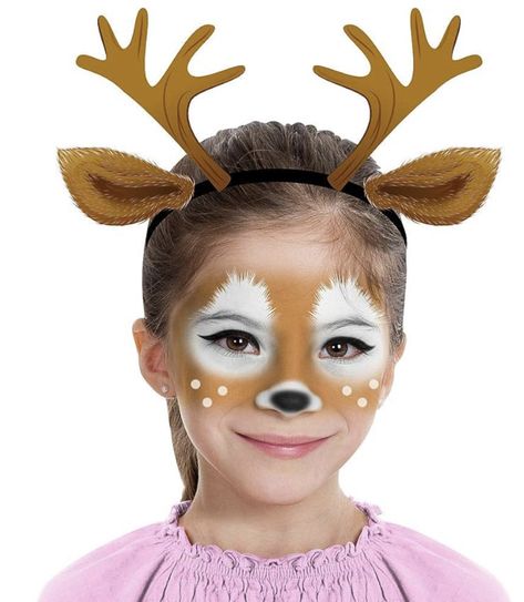 Winter Facepainting, Deer Face Paint, Deer Costume Makeup, Reindeer Face Paint, Deer Face, Make Up Kits, Deer Makeup, Christmas Face Painting, Halloween Make-up Looks