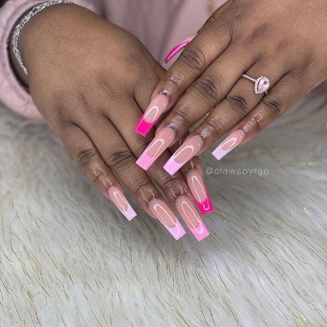 50 Shades Of Pink Nails, Pink Tip Nails, Different Shades Of Pink, Birthday Nails, 50 Shades, Pink Acrylic Nails, Long Acrylic Nails, Nail Tips, Pink Nails