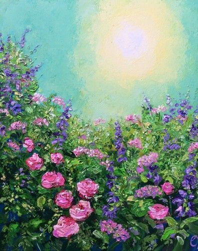 Flowers In The Sun, Expressing Love, Flower Landscape, Flower Paintings, Painting Inspo, Spring Painting, Impasto Painting, Garden Painting, Gcse Art