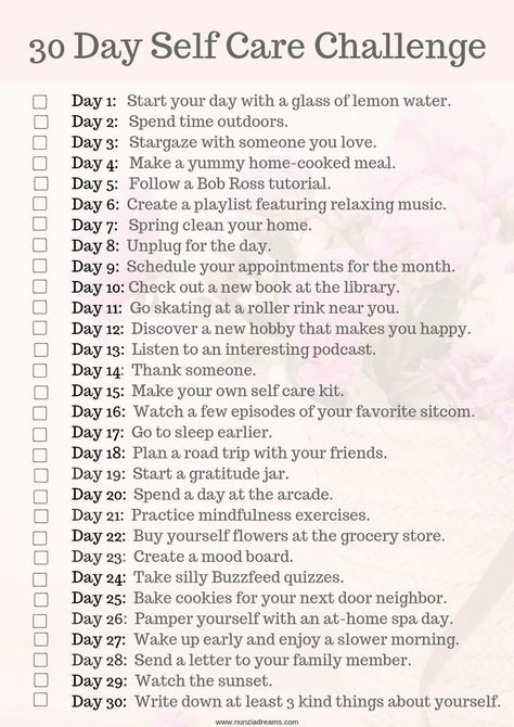 Here's my "30 Days of Self Care" Challenge! I hope this helpful resource inspires you to implement daily acts of self care beyond the month! 30 Days Of Self Care, 30 Day Self Care Challenge, Positive Quotes For Life Encouragement, 30 Day Self Care, Rutinitas Harian, Self Care Challenge, Happiness Challenge, Self Care Bullet Journal, Vie Motivation