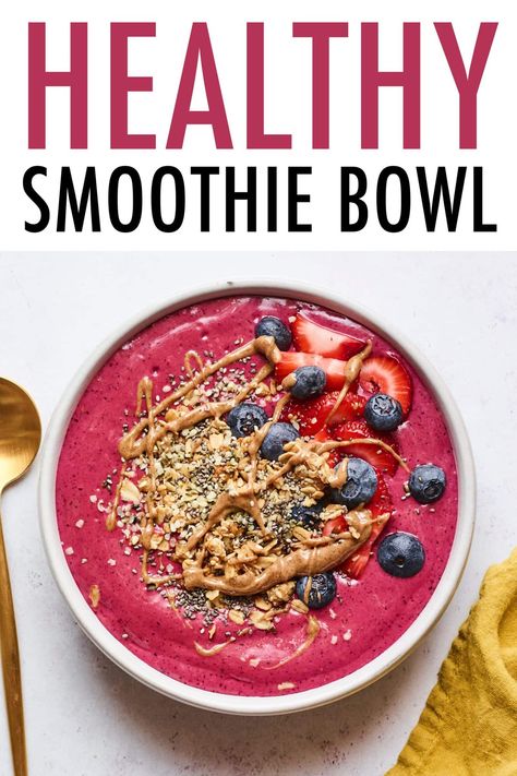 Healthy Smoothie Bowl Frozen Smoothie Recipes, Frozen Berry Smoothie, Healthy Smoothie Bowl, Frozen Smoothie Packs, Smoothie Bowl Toppings, Gut Recipes, Smoothie Bowl Recipe Healthy, Protein Smoothie Bowl, Smoothie Bowl Healthy