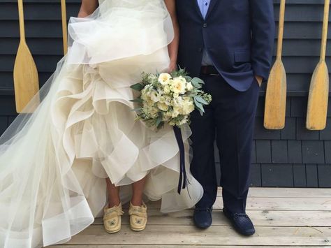 This beautiful bride was married in October and dressed her entire bridal party in moccasins. Bridal Moccasins, Wedding Moccasins, Native American Wedding, Fairy Wedding, Moccasins, Beautiful Bride, Wedding Sneaker, Boho Wedding, Future Wedding