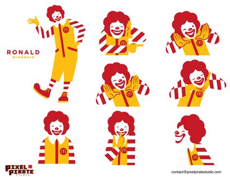 These are a few redesigns of Ronald I illustrated for McDonalds. Mcdonalds Characters Vintage, Mcdonalds Illustration, Mcdonalds Drawing, Mcdonalds Art, Ronald Mcdonald Fanart, Mcdonalds Characters, Mcdonald Illustration, Dangler Design, Japanese Food Illustration