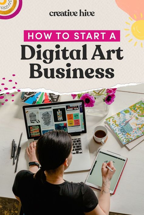 If you’re thinking about starting a digital art business then read this post first!  I’m going to share with you what you need to get started, the challenges you might face, and how to make sure your products stand out from the competition.  Hi, my name is Mei Pak and I help makers, artists, and designers make a consistent income by selling their handmade products online.  So why is a digital art business a good idea?  Digital art is a broad category. Simply put, it’s artwork Selling Digital Art, Digital Art Business, Make Money As An Artist, Digital Art Software, Entrepreneurship Tips, Second Brain, Best Career, Colorful Outfits, Art And Painting